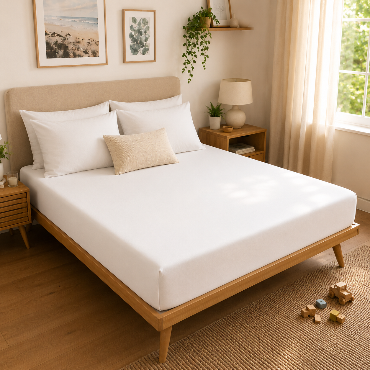 Drap Housse Protège-Matelas 2 en 1 | Imperméable | 100% Coton 57 Fils OEKO-TEX® | Bonnet 30 cm JLB Home