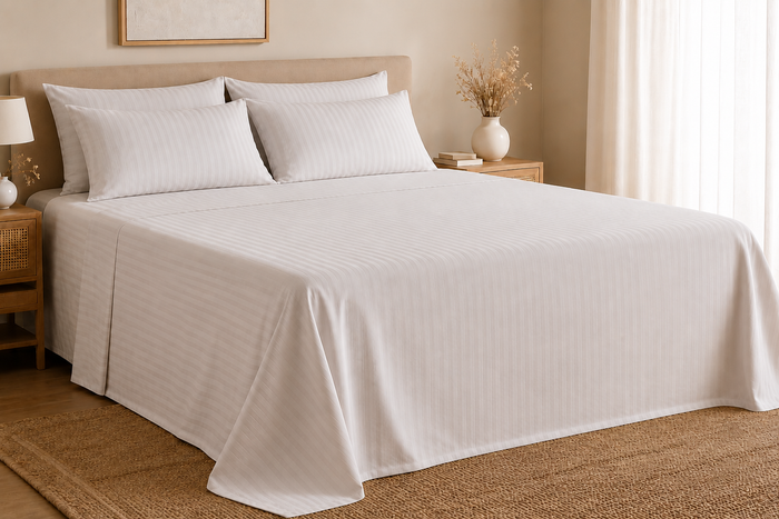 Drap Plat 100% Coton & Bandes Satin 80 Fils | Blanc | Facile d'Entretien JLB Home