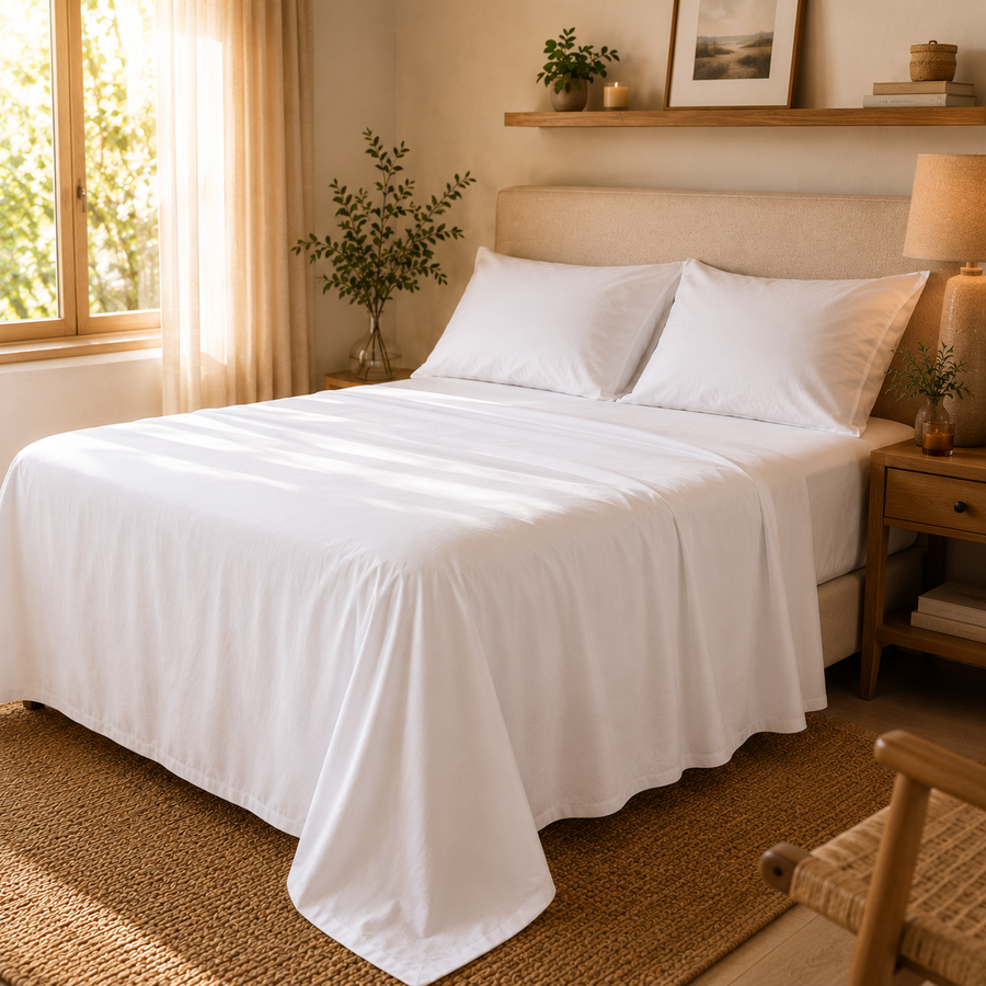Drap Plat Percale 80 Fils | Toucher Frais & Soyeux | 4 Coloris | 3 Tailles JLB Home