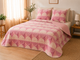Couvre-Lit Réversible 220x240 | Motif Géométrique & Uni Rose | 100% Polyester